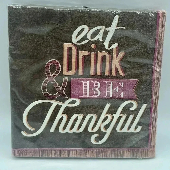 Eat Drink Be Thankful Paper Cocktail Beverage Napkins 20 Count 3 Ply 5” x‎ 5” - Picture 1 of 2